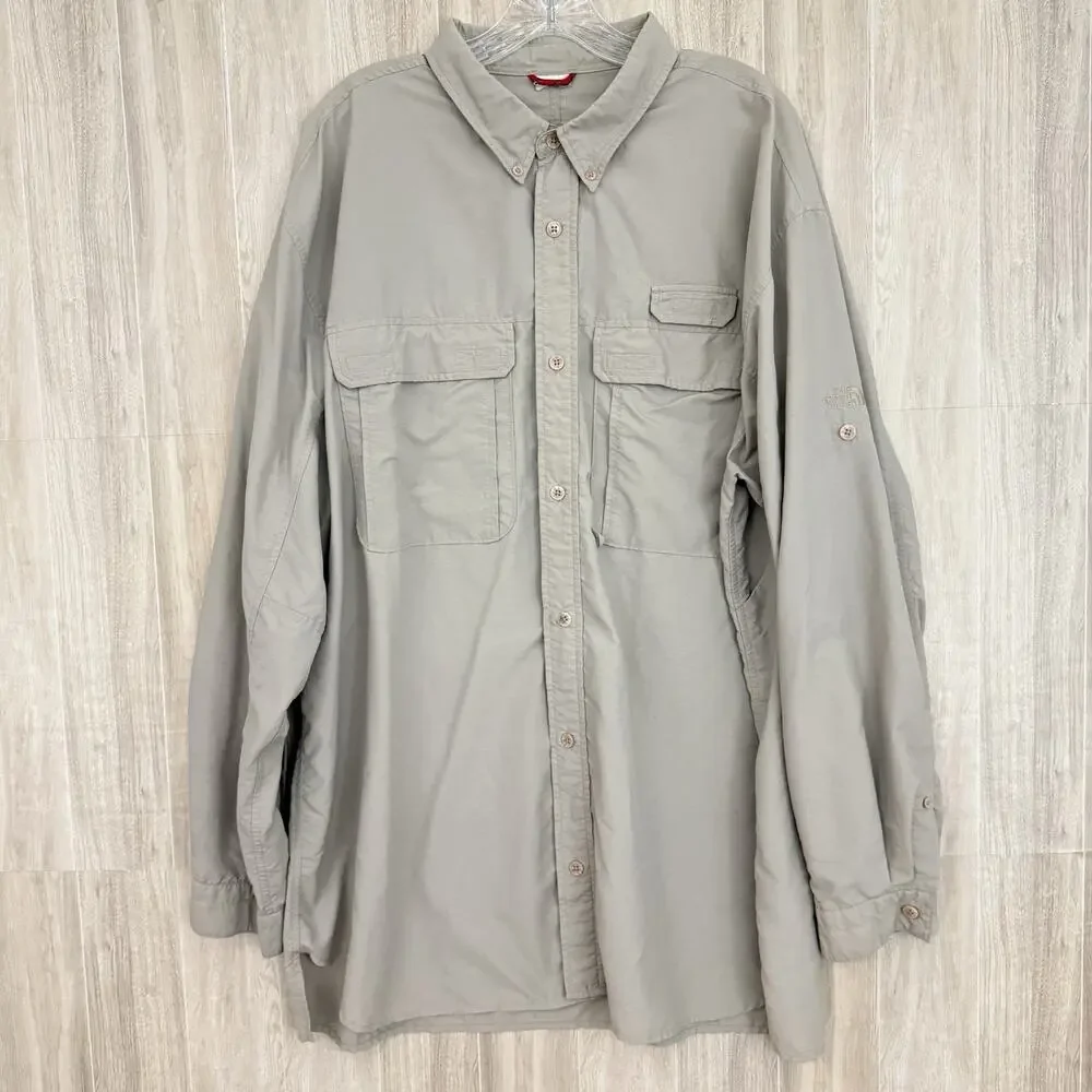 The North Face Tek Hike Shirt Mens 2XL VaporWick Trail Fish Camp Roll Tab Vented